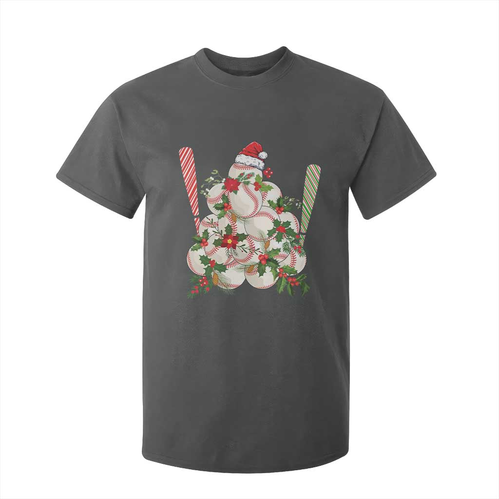 Funny Christmas Baseball T Shirt For Kid Santa Sports Balls Snow Xmas Tree TS11 Dark Heather Print Your Wear