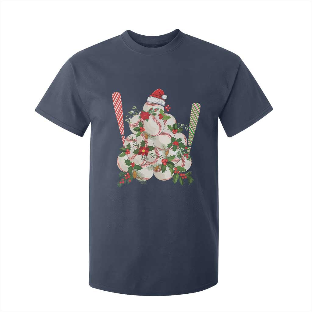 Funny Christmas Baseball T Shirt For Kid Santa Sports Balls Snow Xmas Tree TS11 Navy Print Your Wear
