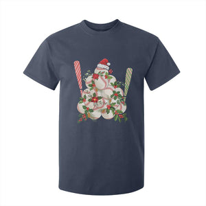 Funny Christmas Baseball T Shirt For Kid Santa Sports Balls Snow Xmas Tree TS11 Navy Print Your Wear