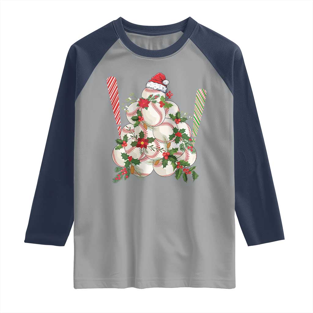 Funny Christmas Baseball Raglan Shirt Santa Sports Balls Snow Xmas Tree TS11 Sport Gray Navy Print Your Wear