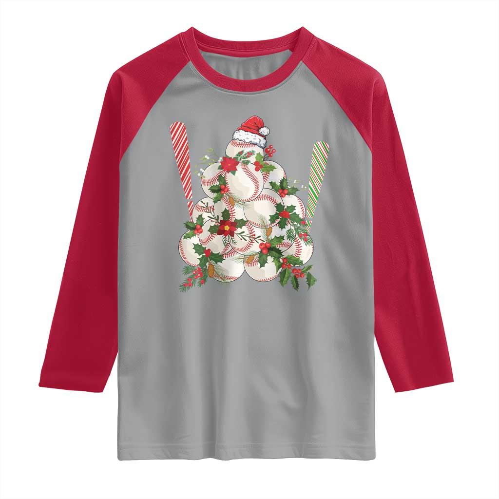 Funny Christmas Baseball Raglan Shirt Santa Sports Balls Snow Xmas Tree TS11 Sport Gray Red Print Your Wear