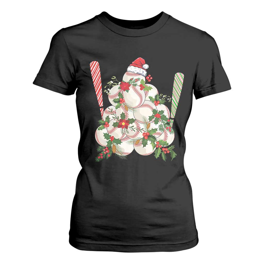 Funny Christmas Baseball T Shirt For Women Santa Sports Balls Snow Xmas Tree TS11 Black Print Your Wear