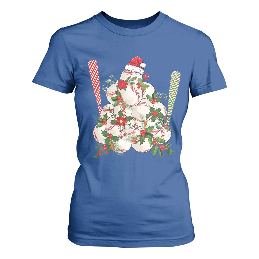 Funny Christmas Baseball T Shirt For Women Santa Sports Balls Snow Xmas Tree TS11 Royal Blue Print Your Wear