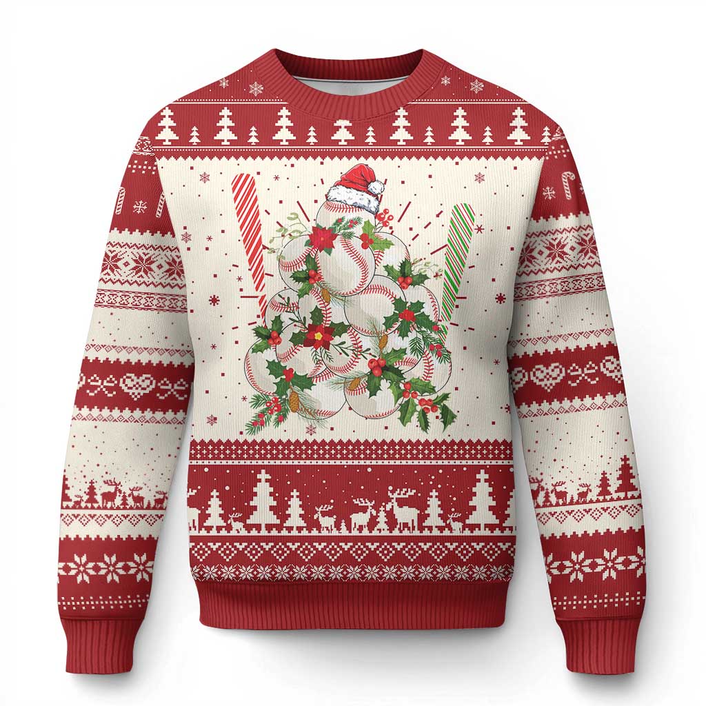 Funny Christmas Baseball Ugly Christmas Sweater Santa Sports Balls Snow Xmas Tree TS11 Red Print Your Wear