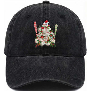Funny Christmas Baseball Washed Cotton Baseball Cap Santa Sports Balls Snow Xmas Tree TS11 Washed Cap Universal Fit Black Print Your Wear