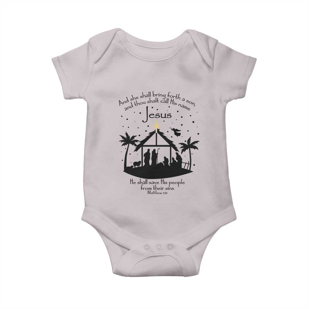 Christian Christmas Baby Onesie And She Shall Bring Forth A Son And Thou Shalt Call His Name Jesus TS11 Ice Gray Print Your Wear