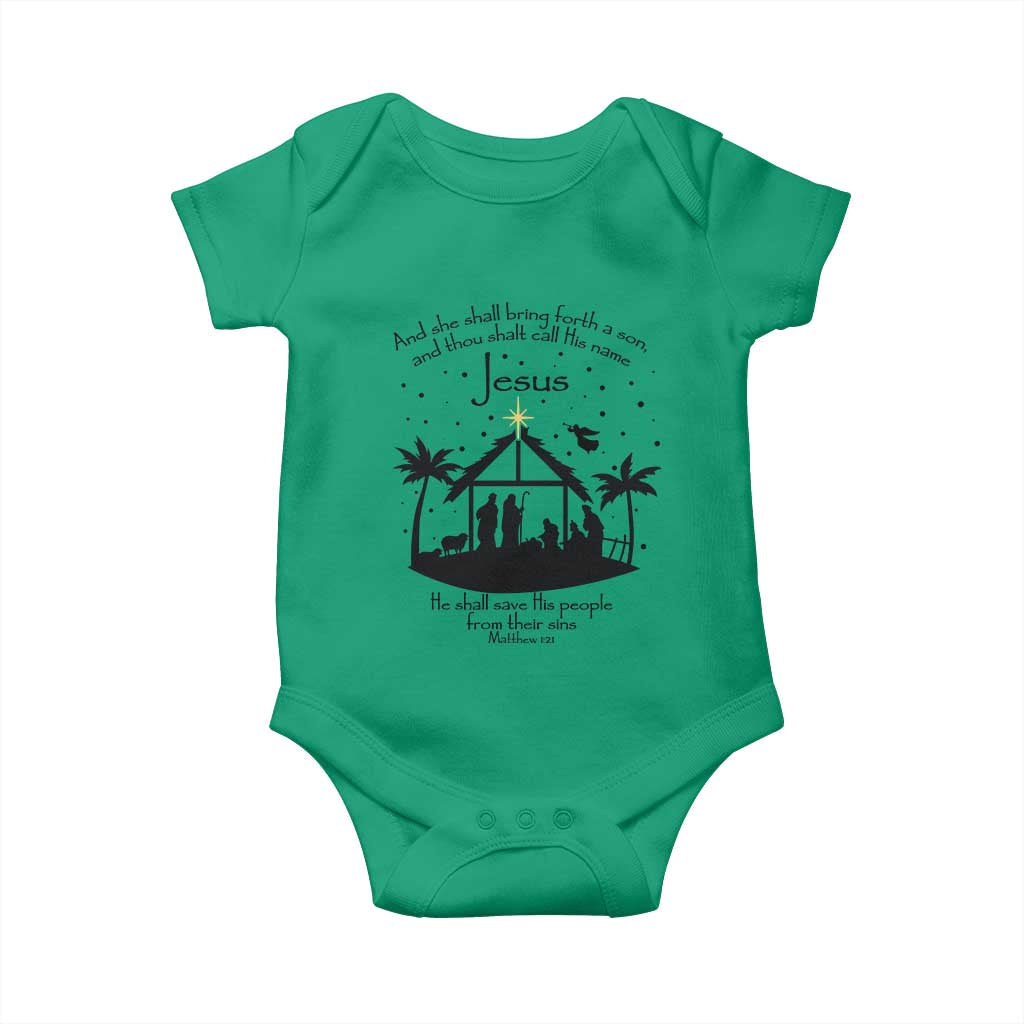 Christian Christmas Baby Onesie And She Shall Bring Forth A Son And Thou Shalt Call His Name Jesus TS11 Irish Green Print Your Wear