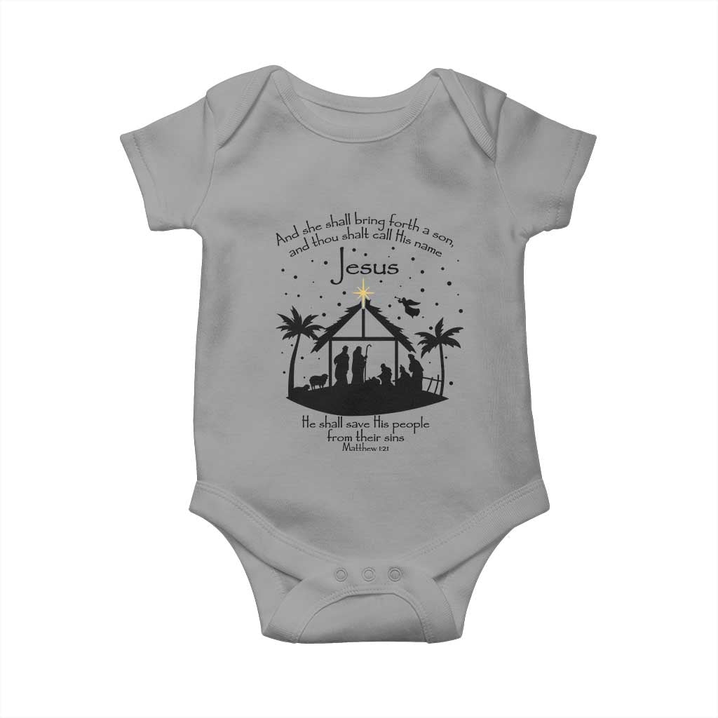 Christian Christmas Baby Onesie And She Shall Bring Forth A Son And Thou Shalt Call His Name Jesus TS11 Sport Gray Print Your Wear