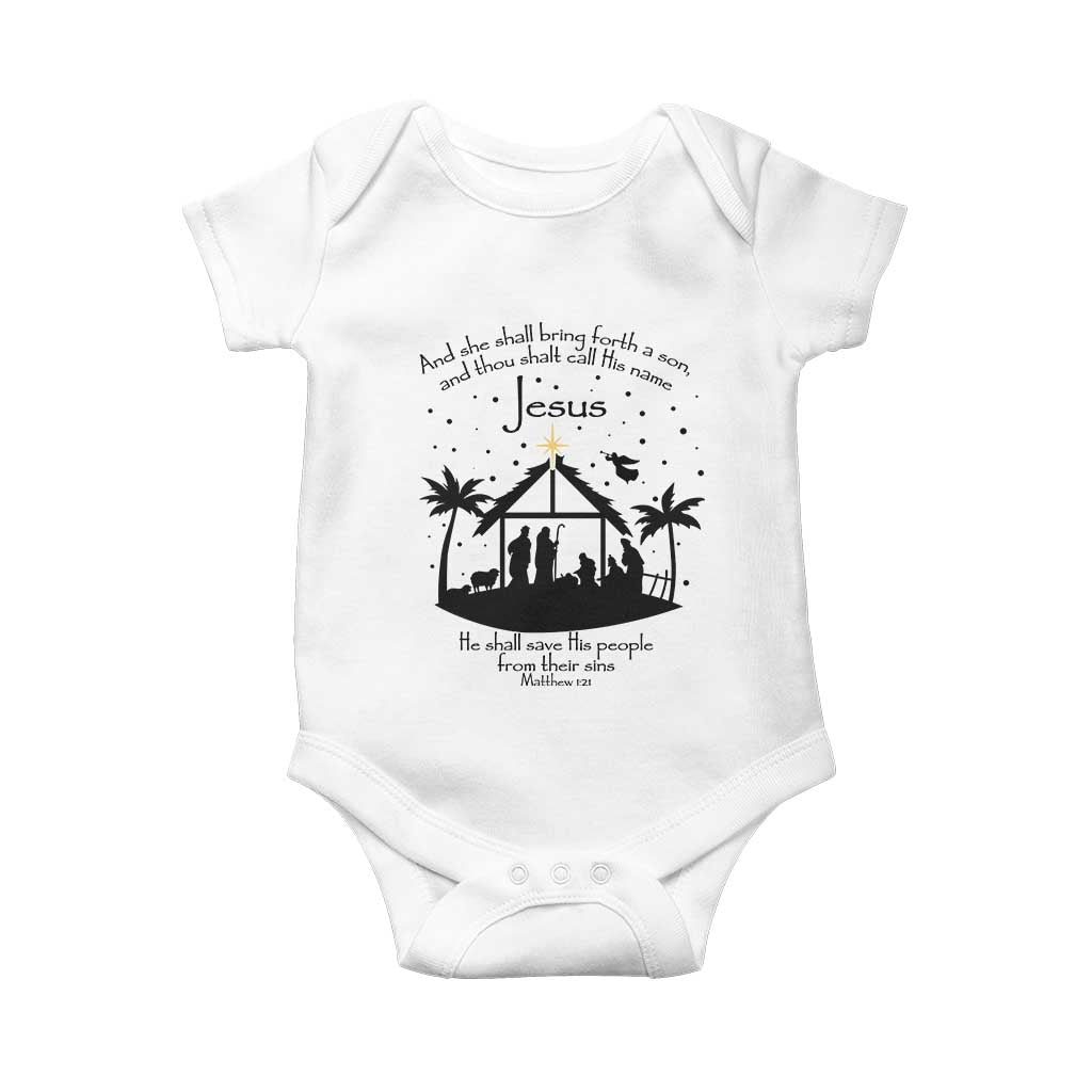 Christian Christmas Baby Onesie And She Shall Bring Forth A Son And Thou Shalt Call His Name Jesus TS11 White Print Your Wear