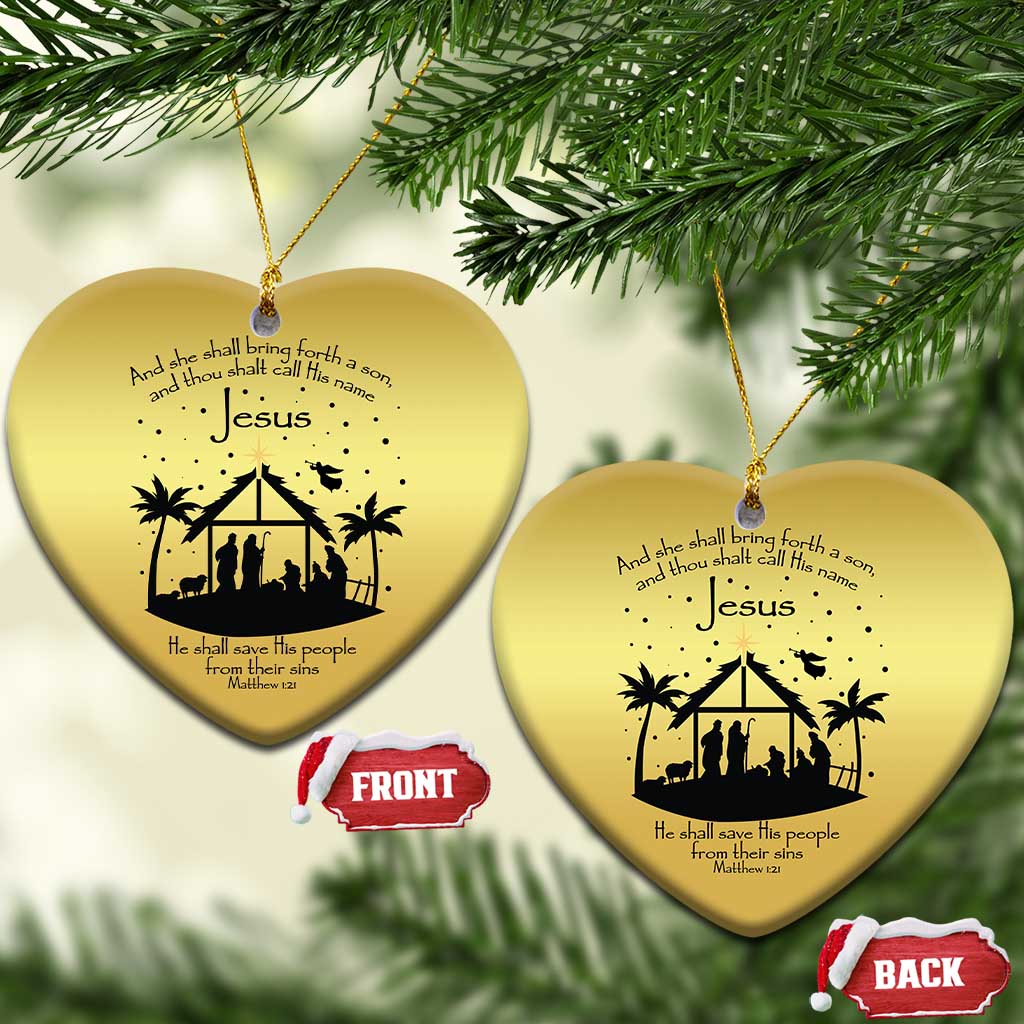 Christian Xmas Christmas Ornament And She Shall Bring Forth A Son And Thou Shalt Call His Name Jesus TS11 Heart Gold Print Your Wear