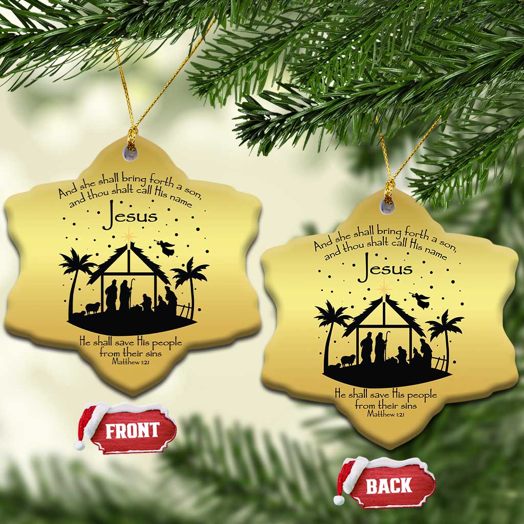 Christian Xmas Christmas Ornament And She Shall Bring Forth A Son And Thou Shalt Call His Name Jesus TS11 Snow Flake Gold Print Your Wear