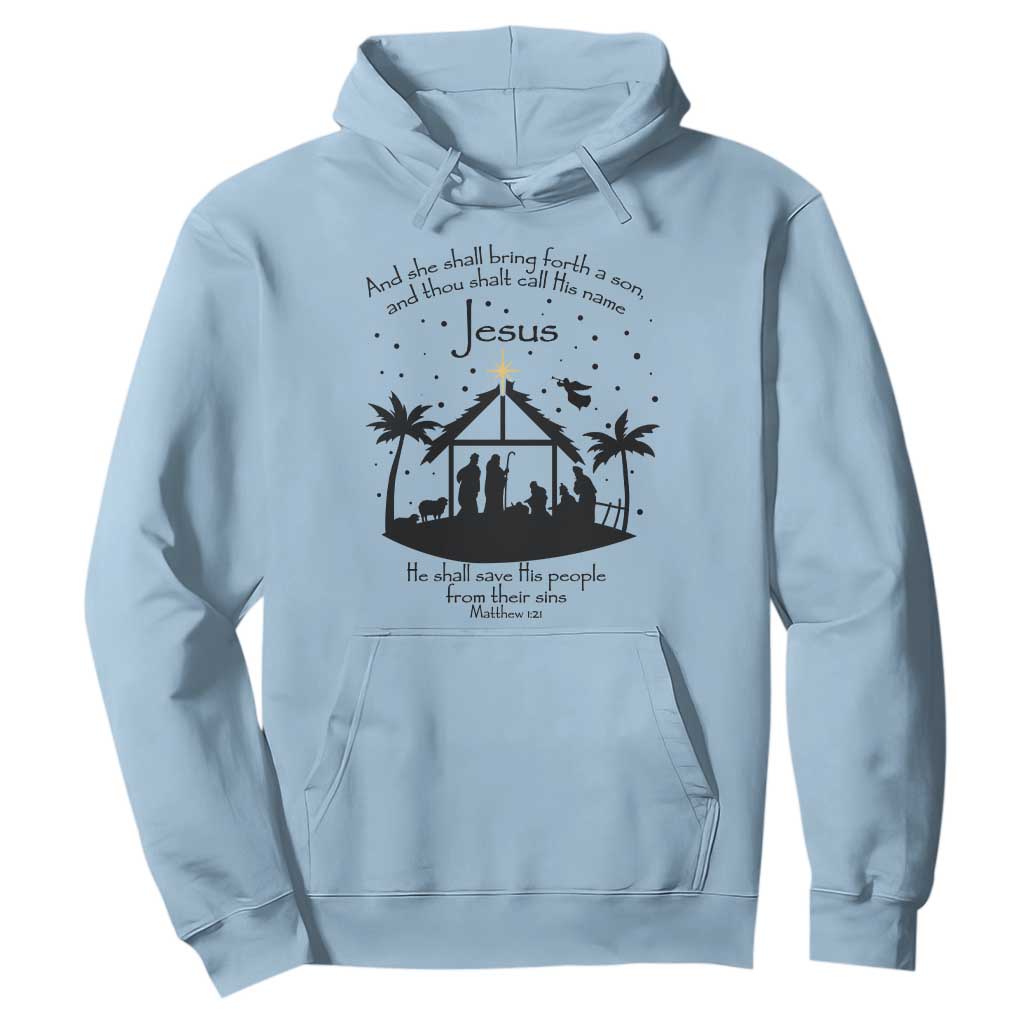 Christian Christmas Hoodie And She Shall Bring Forth A Son And Thou Shalt Call His Name Jesus TS11 Light Blue Print Your Wear