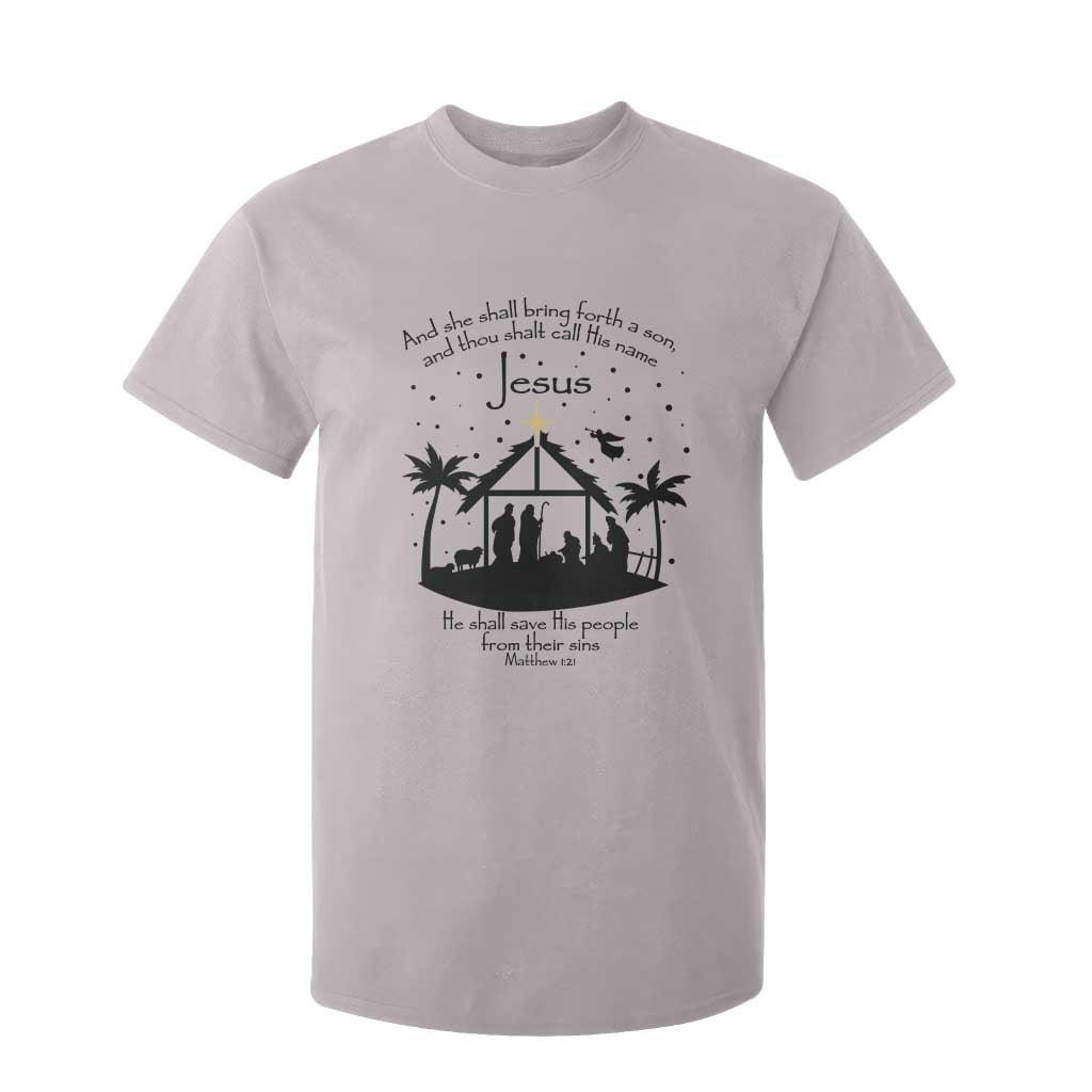 Christian Christmas T Shirt For Kid And She Shall Bring Forth A Son And Thou Shalt Call His Name Jesus TS11 Ice Gray Print Your Wear