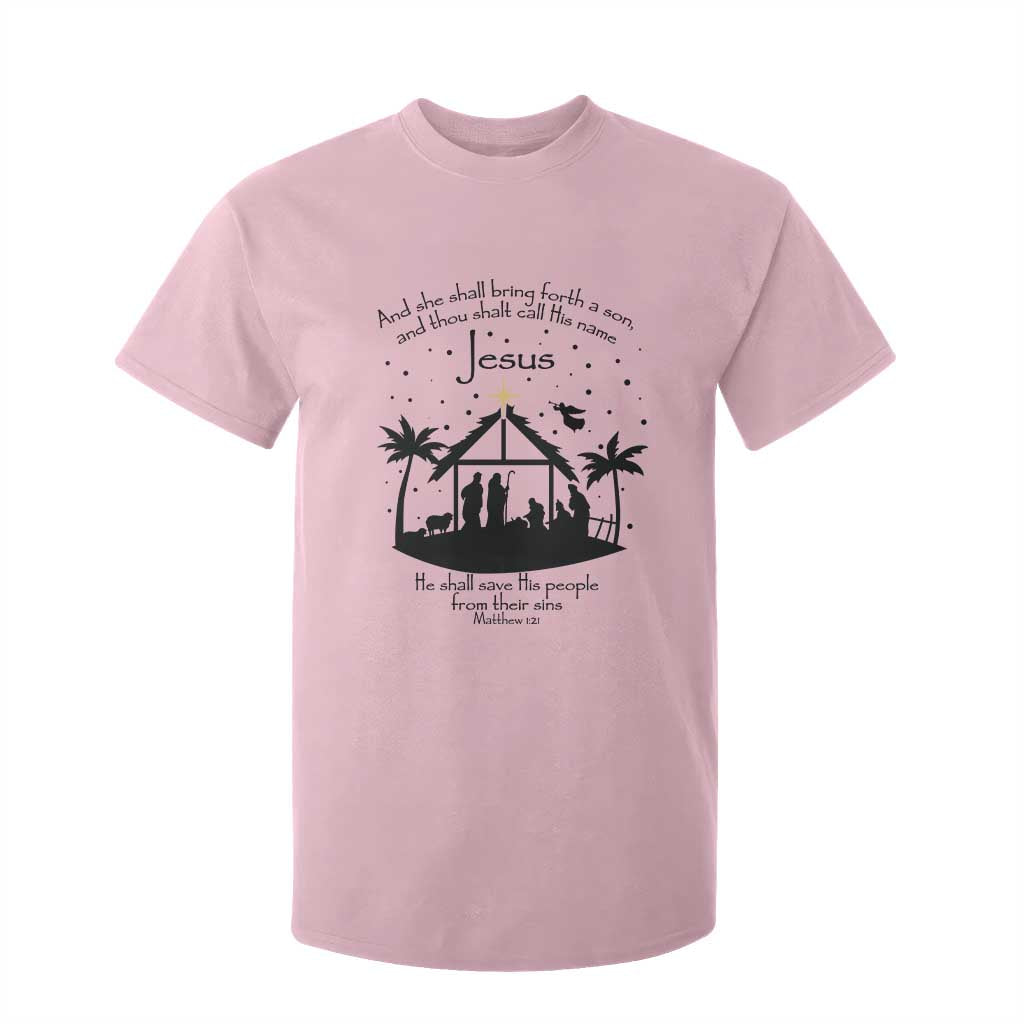 Christian Christmas T Shirt For Kid And She Shall Bring Forth A Son And Thou Shalt Call His Name Jesus TS11 Light Pink Print Your Wear