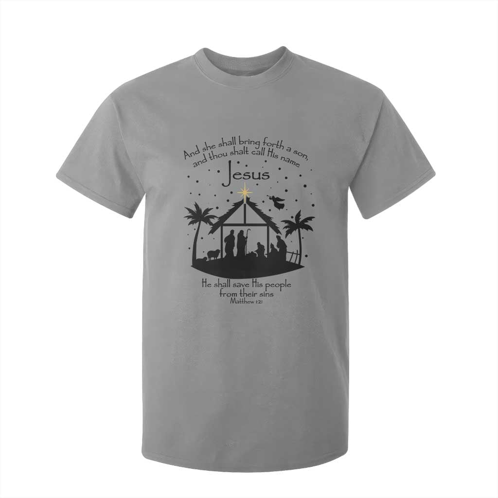 Christian Christmas T Shirt For Kid And She Shall Bring Forth A Son And Thou Shalt Call His Name Jesus TS11 Sport Gray Print Your Wear