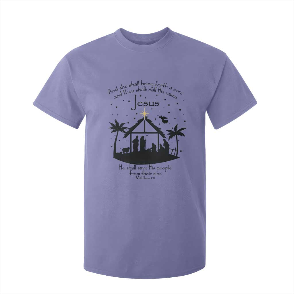 Christian Christmas T Shirt For Kid And She Shall Bring Forth A Son And Thou Shalt Call His Name Jesus TS11 Violet Print Your Wear