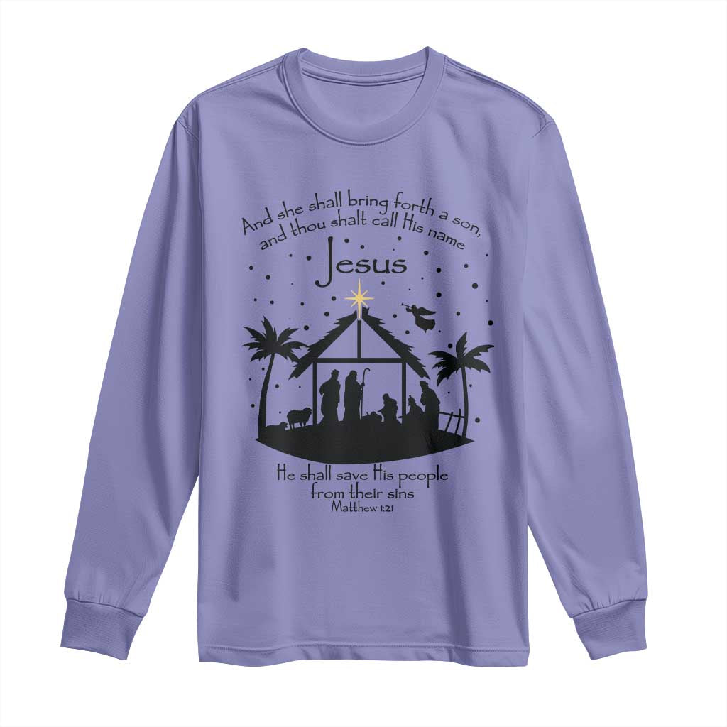 Christian Christmas Long Sleeve Shirt And She Shall Bring Forth A Son And Thou Shalt Call His Name Jesus TS11 Violet Print Your Wear