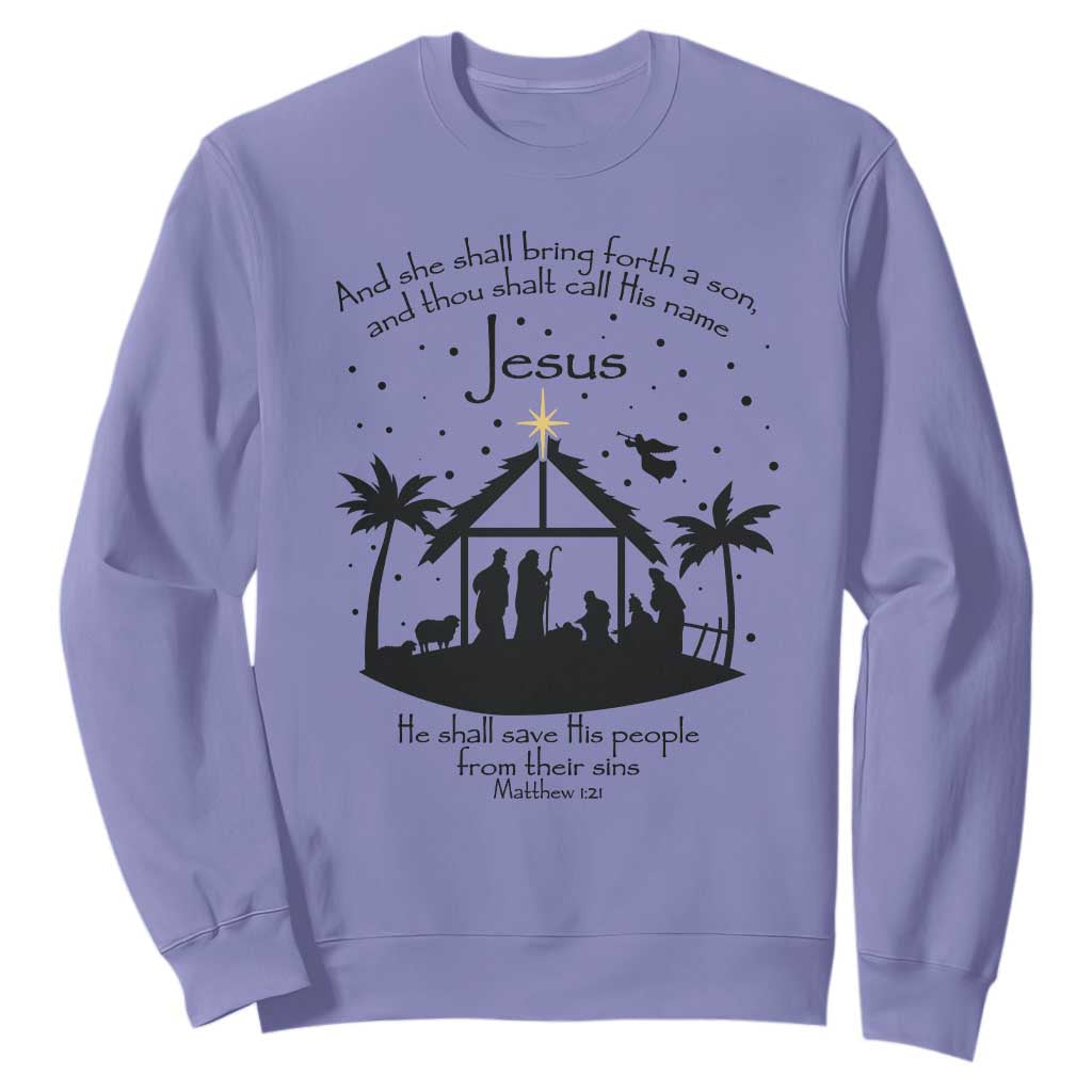 Christian Christmas Sweatshirt And She Shall Bring Forth A Son And Thou Shalt Call His Name Jesus TS11 Violet Print Your Wear