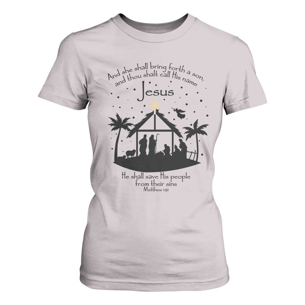 Christian Christmas T Shirt For Women And She Shall Bring Forth A Son And Thou Shalt Call His Name Jesus TS11 Ice Gray Print Your Wear