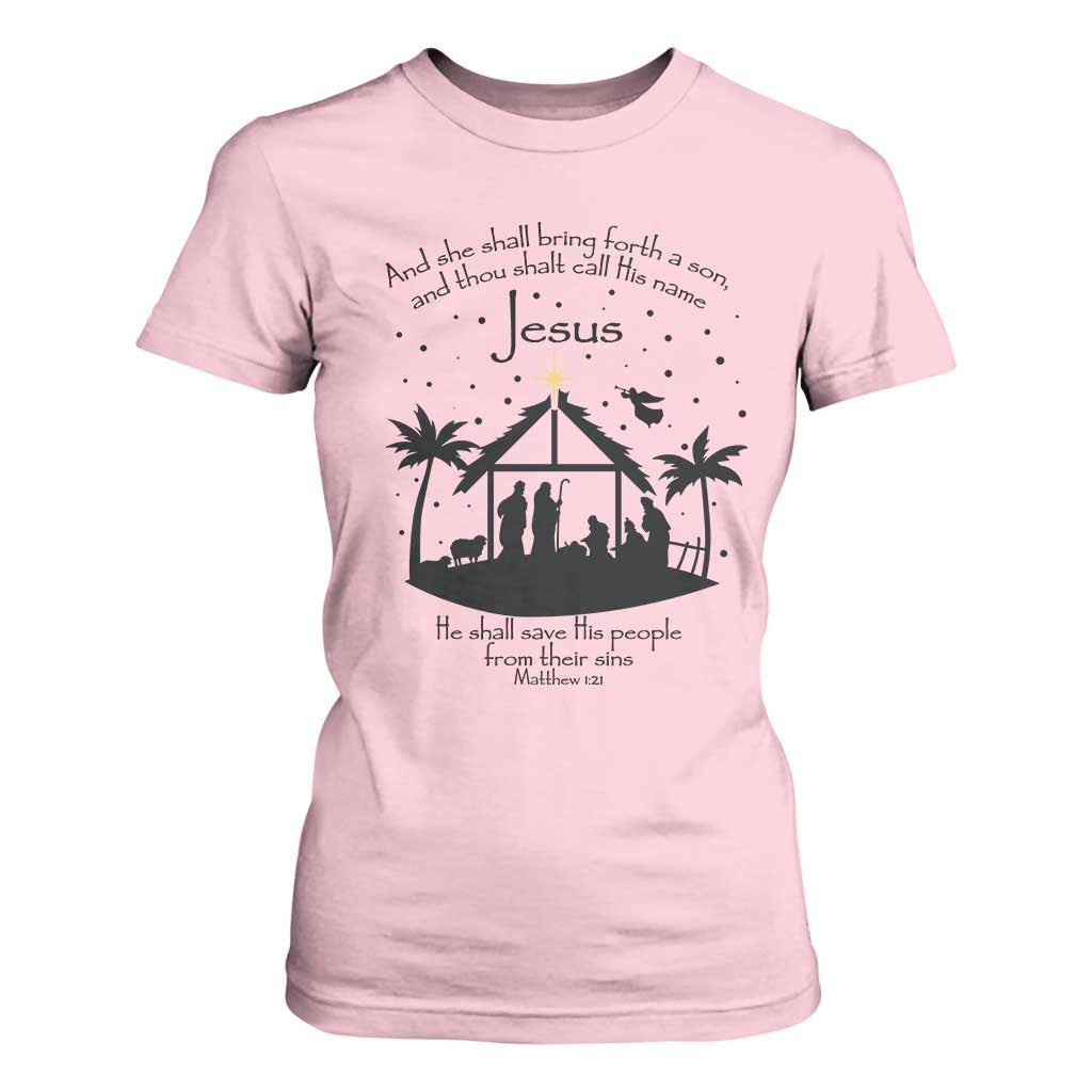 Christian Christmas T Shirt For Women And She Shall Bring Forth A Son And Thou Shalt Call His Name Jesus TS11 Light Pink Print Your Wear