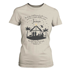 Christian Christmas T Shirt For Women And She Shall Bring Forth A Son And Thou Shalt Call His Name Jesus TS11 Sand Print Your Wear