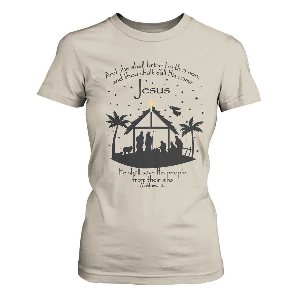 Christian Christmas T Shirt For Women And She Shall Bring Forth A Son And Thou Shalt Call His Name Jesus TS11 Sand Print Your Wear