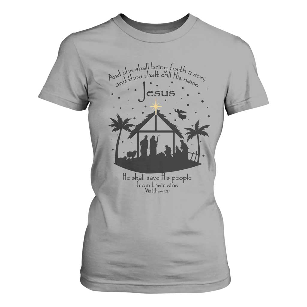 Christian Christmas T Shirt For Women And She Shall Bring Forth A Son And Thou Shalt Call His Name Jesus TS11 Sport Gray Print Your Wear
