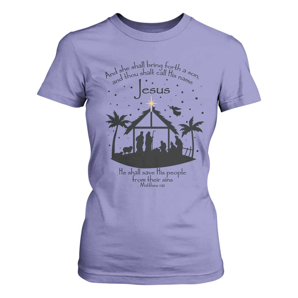 Christian Christmas T Shirt For Women And She Shall Bring Forth A Son And Thou Shalt Call His Name Jesus TS11 Violet Print Your Wear
