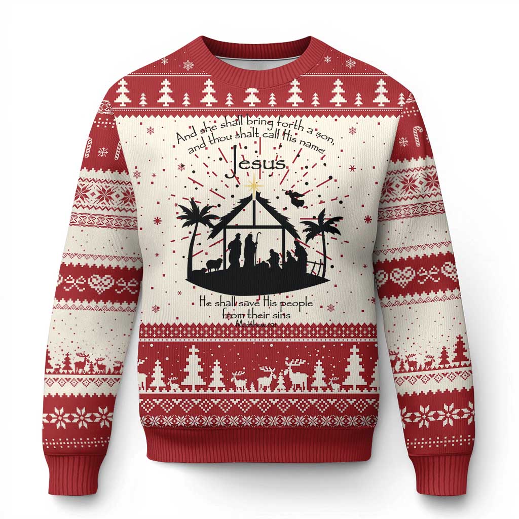 Christian Xmas Ugly Christmas Sweater And She Shall Bring Forth A Son And Thou Shalt Call His Name Jesus TS11 Red Print Your Wear