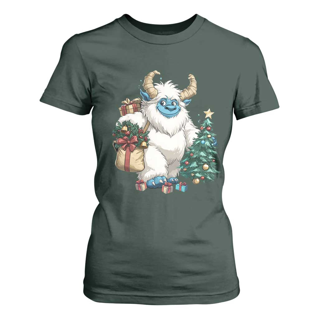 Funny Yule Yeti T Shirt For Women Christmas Mythical Creature Winter Solstice TS11 Dark Forest Green Print Your Wear