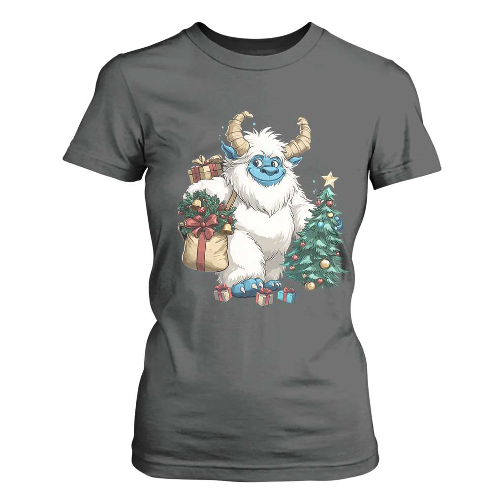 Funny Yule Yeti T Shirt For Women Christmas Mythical Creature Winter Solstice TS11 Dark Heather Print Your Wear