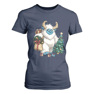 Funny Yule Yeti T Shirt For Women Christmas Mythical Creature Winter Solstice TS11 Navy Print Your Wear
