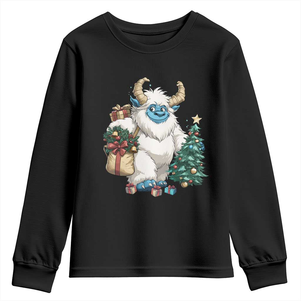 Funny Yule Yeti Youth Sweatshirt Christmas Mythical Creature Winter Solstice TS11 Black Print Your Wear