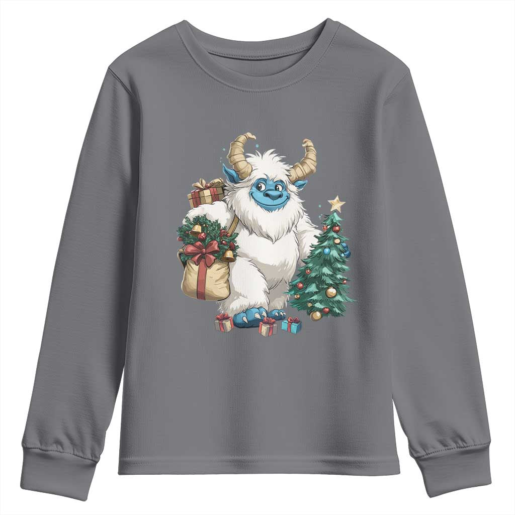 Funny Yule Yeti Youth Sweatshirt Christmas Mythical Creature Winter Solstice TS11 Charcoal Print Your Wear