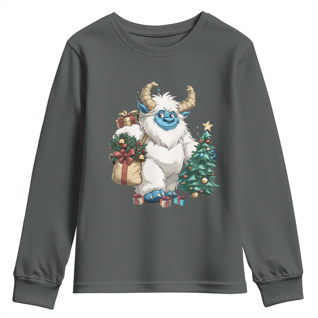 Funny Yule Yeti Youth Sweatshirt Christmas Mythical Creature Winter Solstice TS11 Dark Heather Print Your Wear