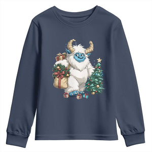 Funny Yule Yeti Youth Sweatshirt Christmas Mythical Creature Winter Solstice TS11 Navy Print Your Wear