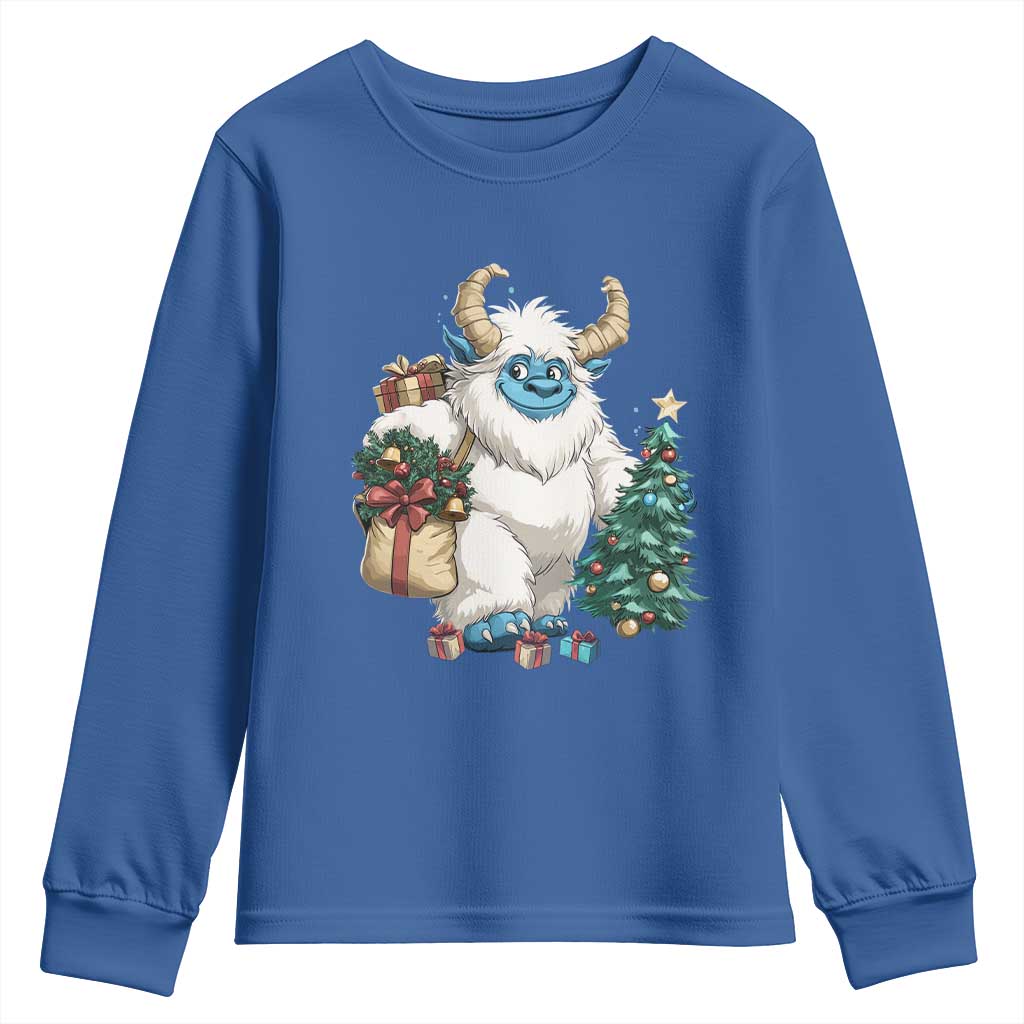 Funny Yule Yeti Youth Sweatshirt Christmas Mythical Creature Winter Solstice TS11 Royal Blue Print Your Wear