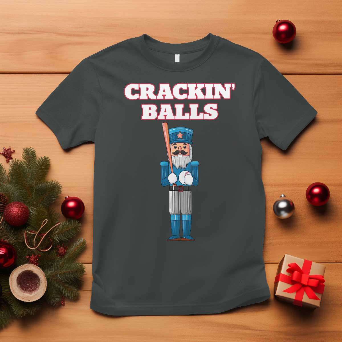 Funny Nutcracker Baseball T Shirt Crackin' Balls Baseball Players TS11 Dark Heather Print Your Wear