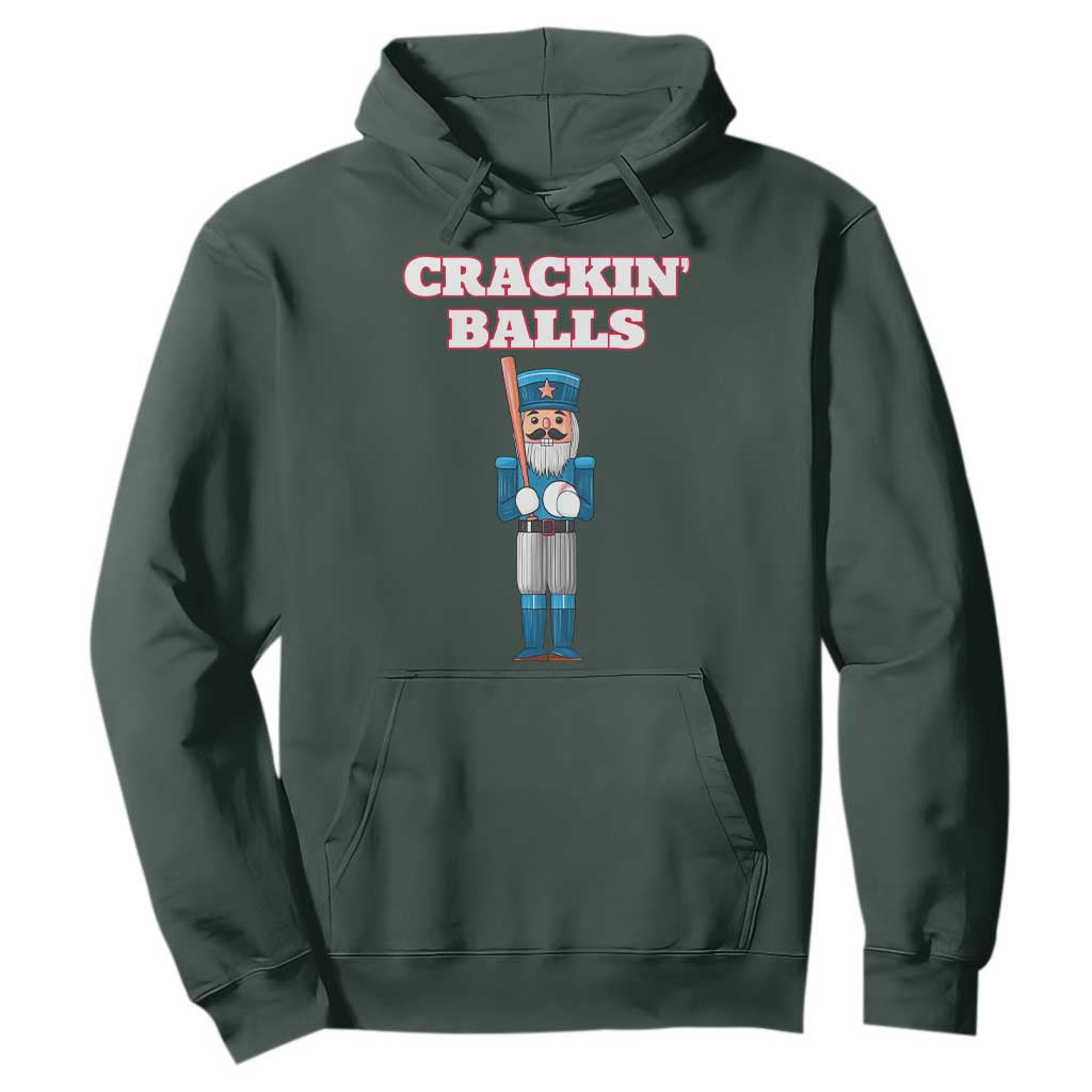 Funny Nutcracker Baseball Hoodie Crackin' Balls Baseball Players TS11 Dark Forest Green Print Your Wear