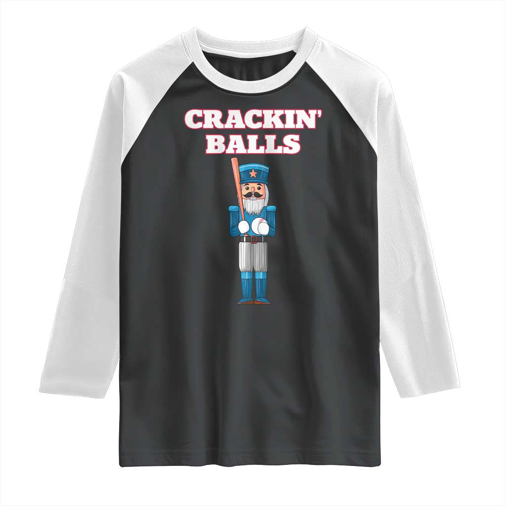 Funny Nutcracker Baseball Raglan Shirt Crackin' Balls Baseball Players TS11 Black White Print Your Wear