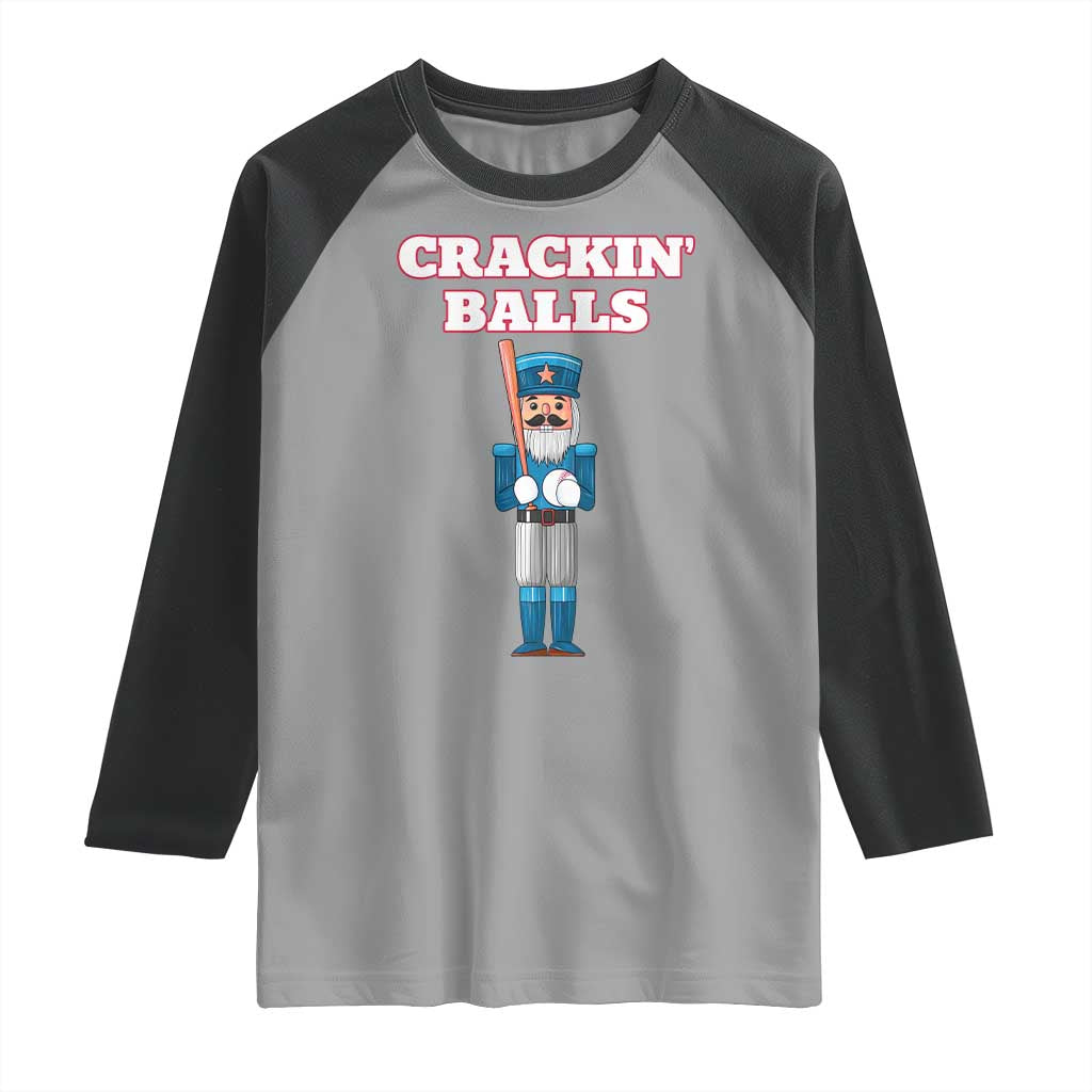 Funny Nutcracker Baseball Raglan Shirt Crackin' Balls Baseball Players TS11 Sport Gray Black Print Your Wear