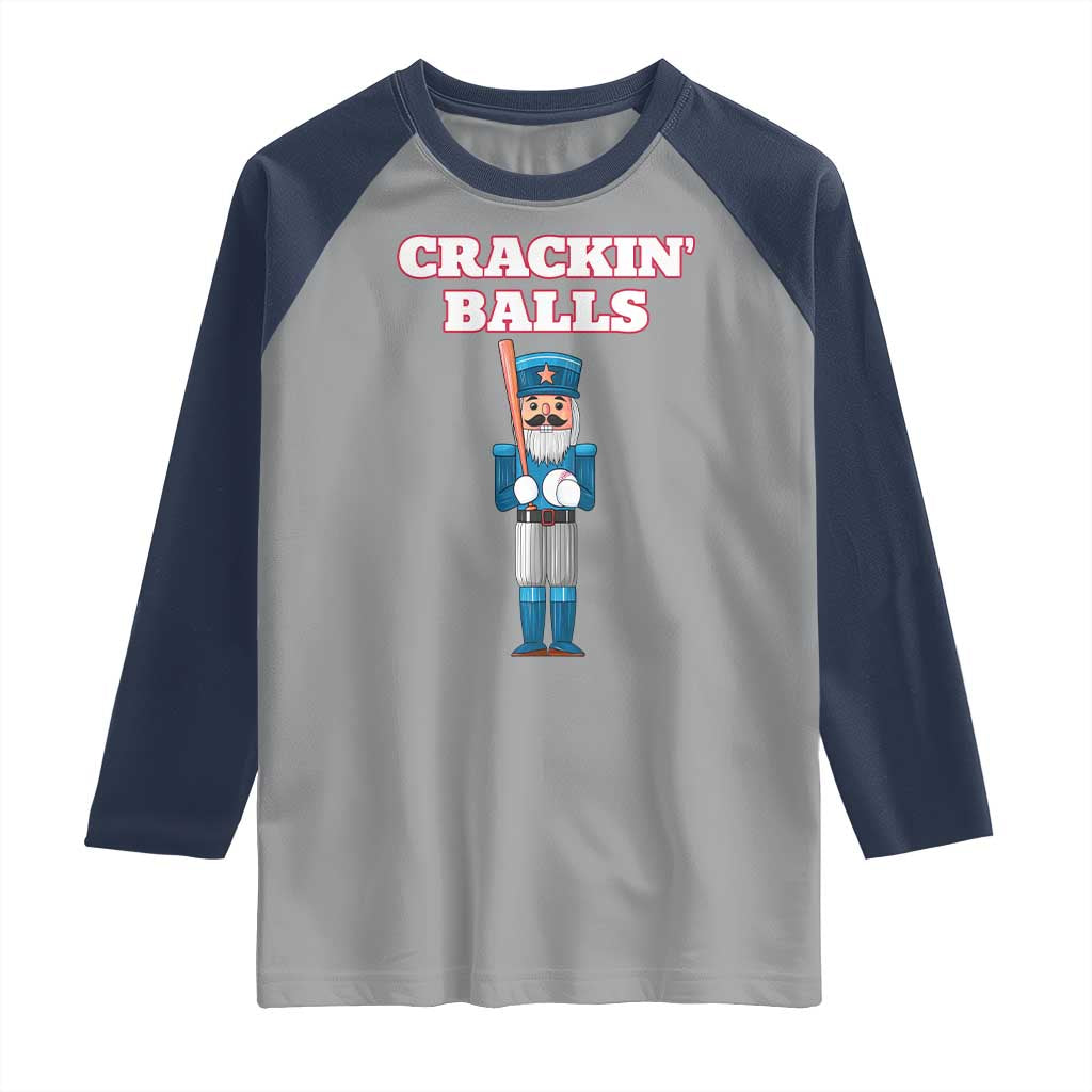 Funny Nutcracker Baseball Raglan Shirt Crackin' Balls Baseball Players TS11 Sport Gray Navy Print Your Wear