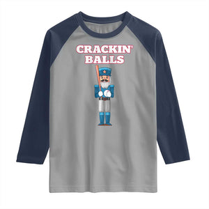 Funny Nutcracker Baseball Raglan Shirt Crackin' Balls Baseball Players TS11 Sport Gray Navy Print Your Wear