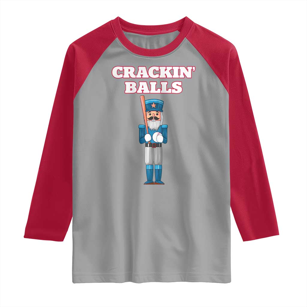 Funny Nutcracker Baseball Raglan Shirt Crackin' Balls Baseball Players TS11 Sport Gray Red Print Your Wear