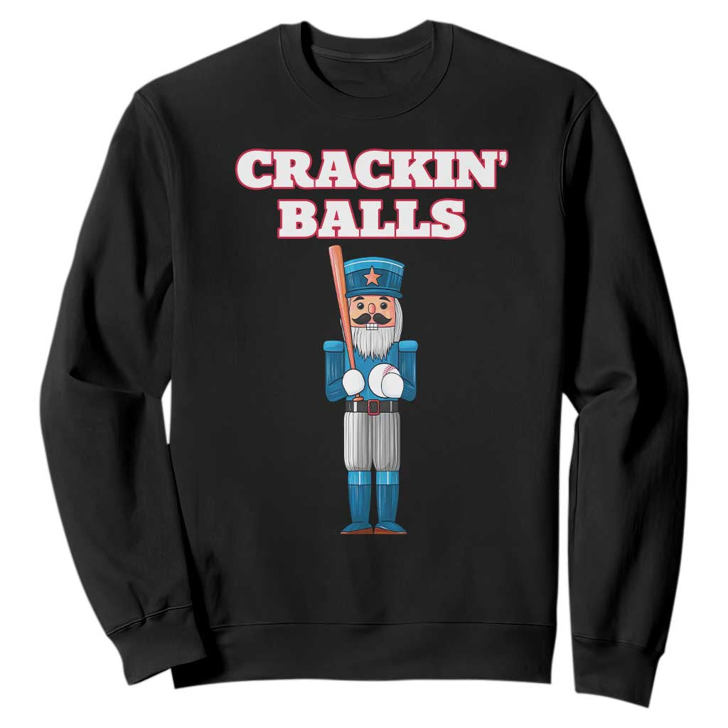 Funny Nutcracker Baseball Sweatshirt Crackin' Balls Baseball Players TS11 Black Print Your Wear