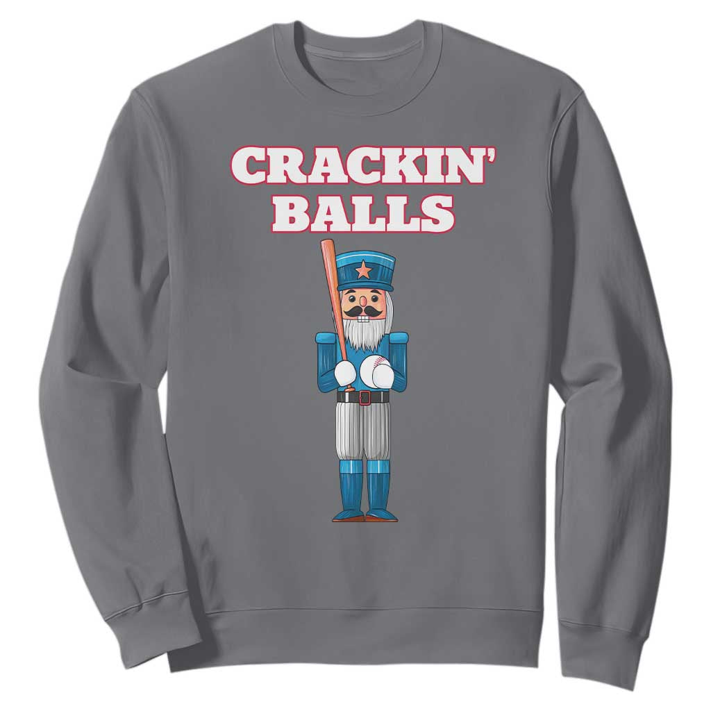 Funny Nutcracker Baseball Sweatshirt Crackin' Balls Baseball Players TS11 Charcoal Print Your Wear