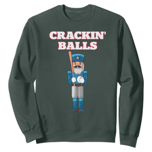 Funny Nutcracker Baseball Sweatshirt Crackin' Balls Baseball Players TS11 Dark Forest Green Print Your Wear