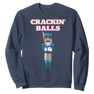 Funny Nutcracker Baseball Sweatshirt Crackin' Balls Baseball Players TS11 Navy Print Your Wear