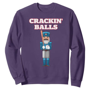 Funny Nutcracker Baseball Sweatshirt Crackin' Balls Baseball Players TS11 Purple Print Your Wear