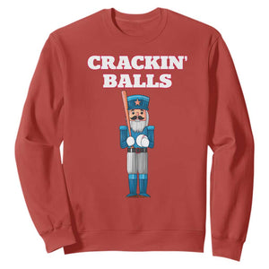 Funny Nutcracker Baseball Sweatshirt Crackin' Balls Baseball Players TS11 Red Print Your Wear